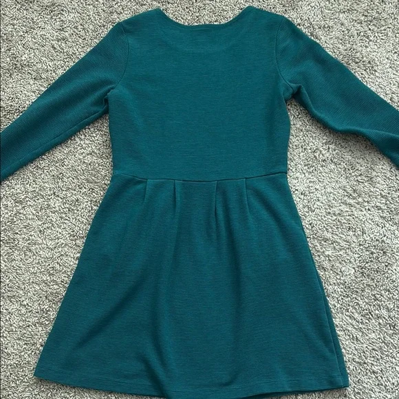 Dark Teal, ribbed, Long Sleeve Kids Dress. 10-12. With pockets! - Picture 4 of 5